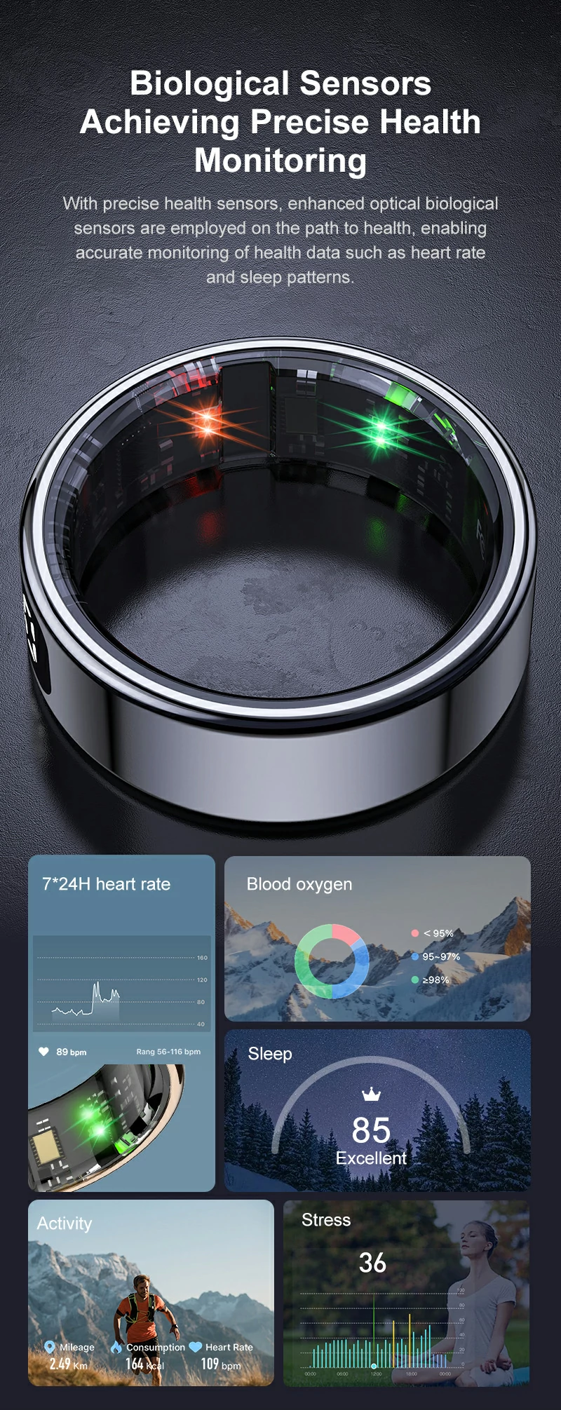 Smart Ring Fitness Tracker - Accurate Step Counting and Distance Measurement